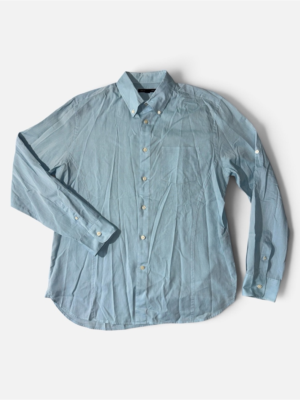 John Varvatos mens L Large light blue solid button up lightweight shirt EUC